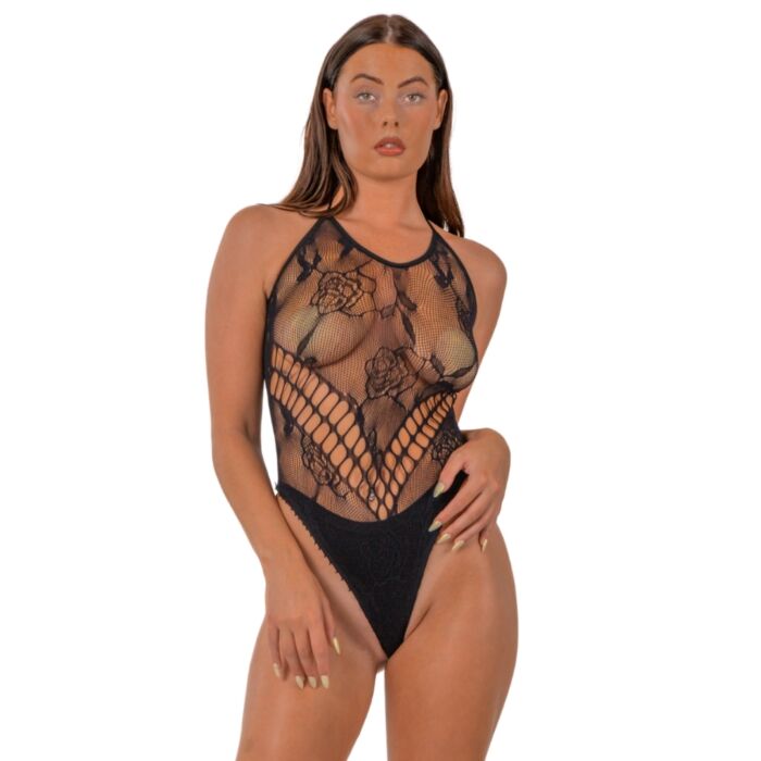 Bodysuit Lace LJ Floral Halter | Black Floral Bodysuit Lace LJ Floral Halter | Black Floral