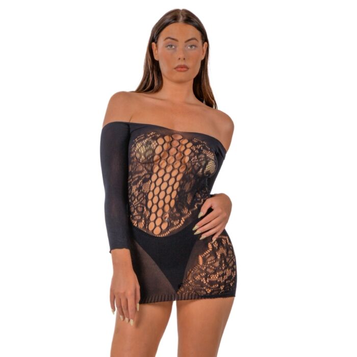 Mini Kleid Lace Off the Shoulder mit Spitze Einsätzen Mini Kleid Lace Off the Shoulder mit Spitze Einsätzen