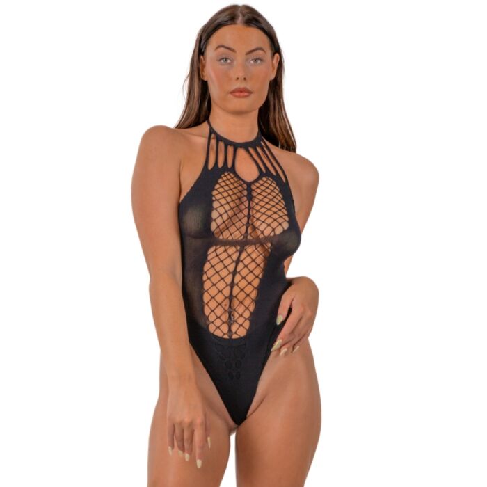 Body Lace Strappy Halter Teddy mit offenem Schnitt Body Lace Strappy Halter Teddy mit offenem Schnitt