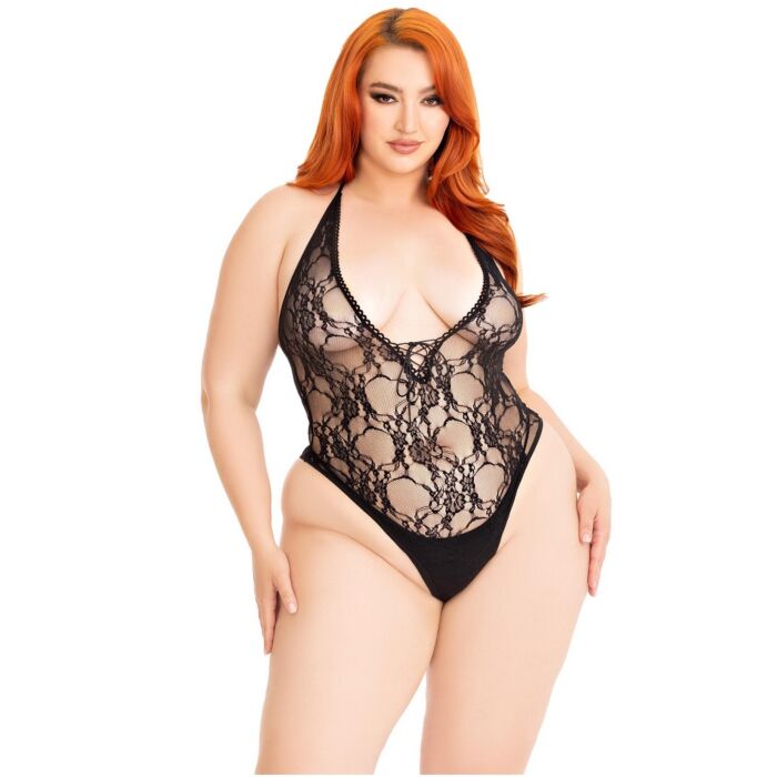 Teddy Leg Avenue Floral Lace Deep-V in Einheitsgröße Teddy Leg Avenue Floral Lace Deep-V in Einheitsgröße