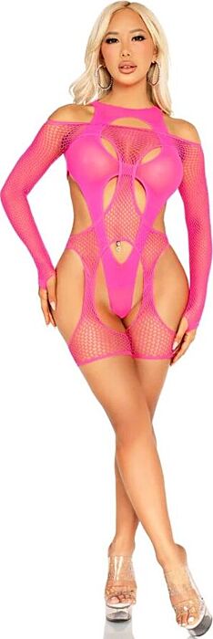 Body mit Garter und Harness Leg Avenue Neon-Rosa