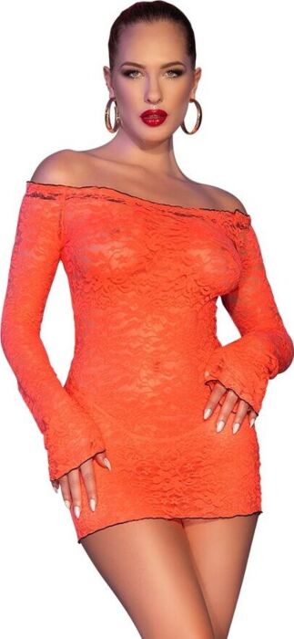 Minikleid Chilirose CR 4859 Off-Shoulder Neon Orange Minikleid Chilirose CR 4859 Off-Shoulder Neon Orange