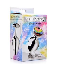 Herz Anal Plug - Regenbogen - Mittel - Silber