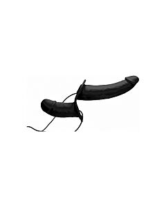 Höchstes Vergnügen vibrierender doppelendiger Dildo mit Geschirr - schwarz