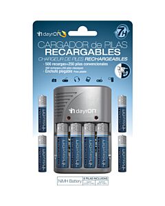 Ladegerät für 4 Batterien mit 8 Batterien inkl. (4xr06 + 4xr03) Dayron