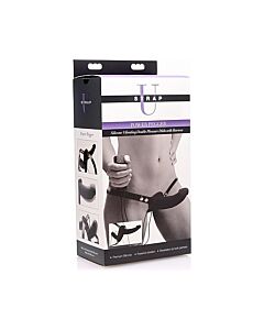 Höchstes Vergnügen vibrierender doppelendiger Dildo mit Geschirr - schwarz