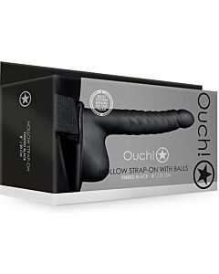 Ouch-Hohlgurt mit Hodenring - 8''/21 cm - Schwarz