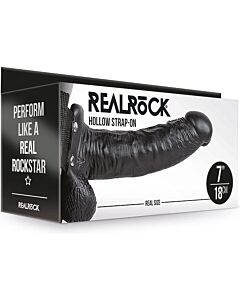 Realrock Hohlriemen mit Hoden - 7'' / 18 cm - Schwarz