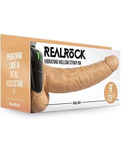 Realrock-Hohl Vibratorischer Strap-On mit Hoden - 9''/ 23 cm