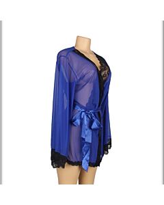 Blauer Mesh-Langarm-Chemise