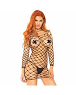 Leg Avenue Häkelnetz Langarm Minikleid Einheitsgröße