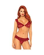 Leg Avenue 2 Stück Set Spitzen Bralette und Rüschen Tanga Burgund eine Größe