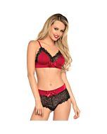 Leg Avenue schwarz und rot Satin und Spitze gesetzt