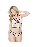 Set aus Spitze, Höschen und Geschirr - schwarz und weiß