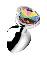 Herz Anal Plug - Regenbogen - Mittel - Silber