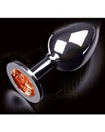 Langer versilberter Metallstopfen - orange Edelstein