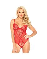 Spitzenbodysuit mit Transparentfolien - rot
