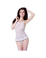 Weißes Babydoll mit Perlen und passendem Tanga