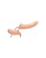 Höchstes Vergnügen vibrierender doppelendiger Dildo mit Geschirr - Fleisch