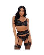 Mehr als Spitzen-Dessous-Set aus Kunstleder - schwarz