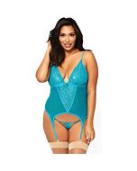 Leg Avenue Spitze Cami Strumpfband & String blau