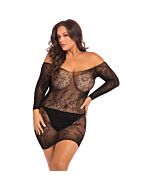 Offes schulterfreies Spitzenkleid - schwarz