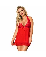 Subblime rotes Babydoll mit Blumenstickerei auf Brüsten s / m
