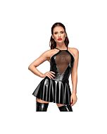 Wetlook ausgestelltes Minikleid mit gesticktem Kreuzschwarz