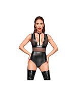 Wetlook und Tule Body mit Samthalsband - schwarz
