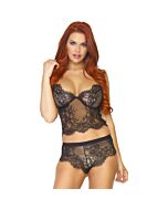 Spitzenoberteil und Shortset - schwarz