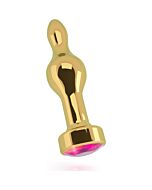 Rich-Gold anal Stopper 8,9 cm mit rosa Saphir