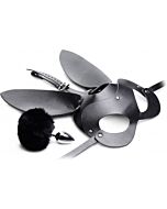 Bunny Tail Anal Plug und Maskenset - schwarz