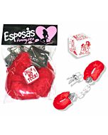 Packen Sie Handschellen und Würfelpositionen rot ein