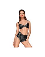 Wetlook-Shorts mit hoher Taille und handgefertigten Falten - schwarz