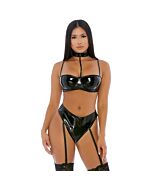 Black Neck Vinyl Dessous Set
