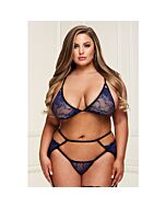 3-teiliges Strumpfband aus Spitze, blau