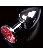 Kleiner silberner Metallstopfen - roter Edelstein