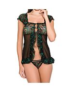 Babydoll kurzes grünes Pfauschwarz