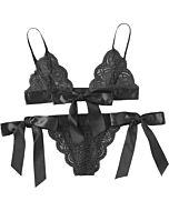 Spitzen Noir - Dessous-Set mit Schleifen