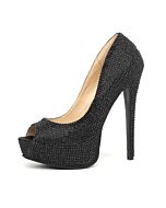 Leg Avenue glamourösen schwarzen Satin Peep Toe Pumpe mit Strass