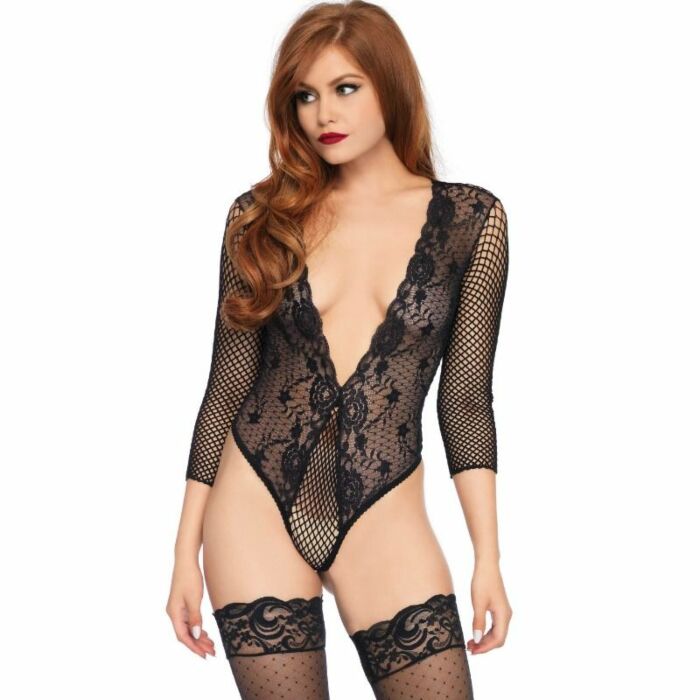 Leg Avenue Mittelarmnetz Teddy schwarz eine Größe