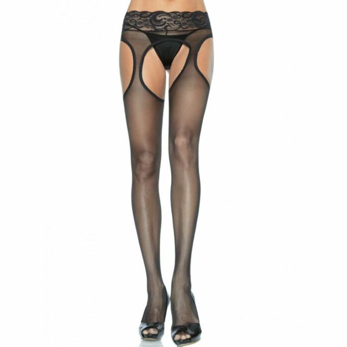 Leg Avenue Strumpfhose in schwarzer Spitze Strumpfband-Effekt Taille