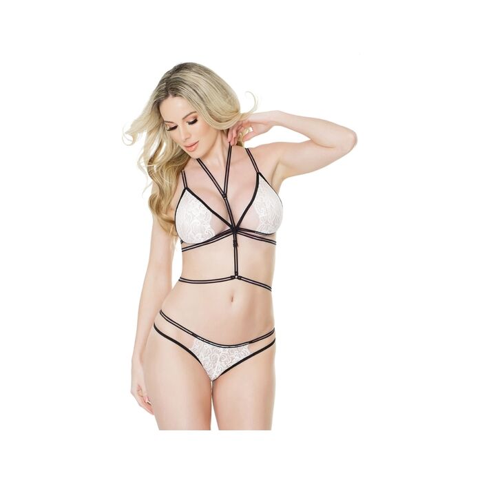 Set aus Spitze, Höschen und Geschirr - schwarz und weiß