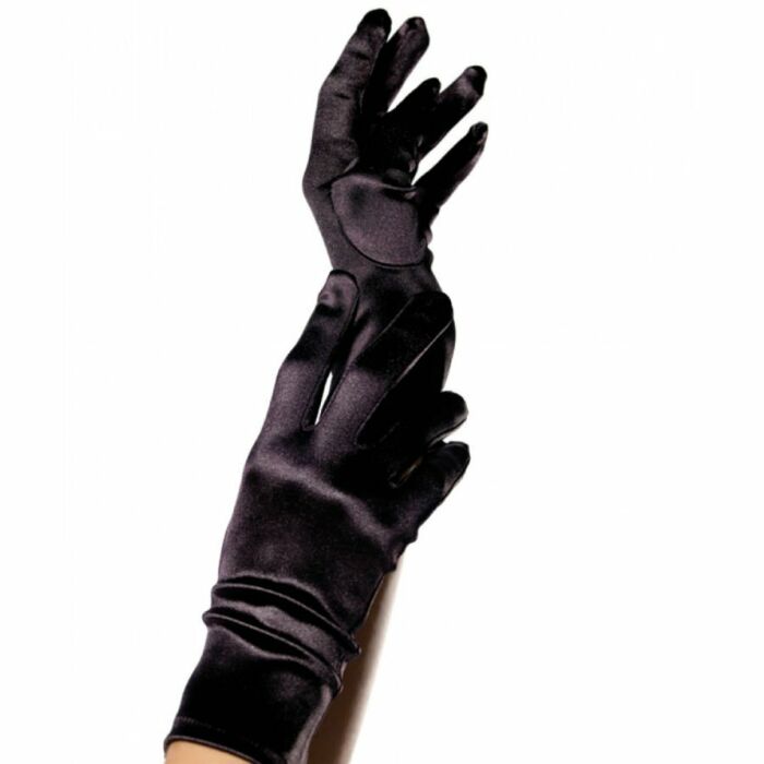 Verführerische schwarze Satin Handschuhe
