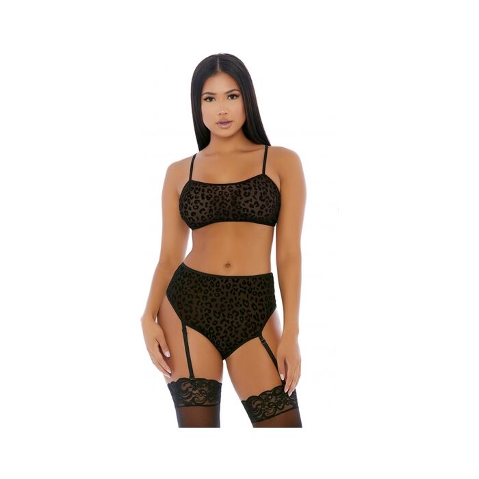 Lustvolle Leopard Cami Dessous Set Neger