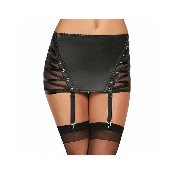 Caracas Satin Schnürsenkel Wetlook Strumpfgürtel schwarz