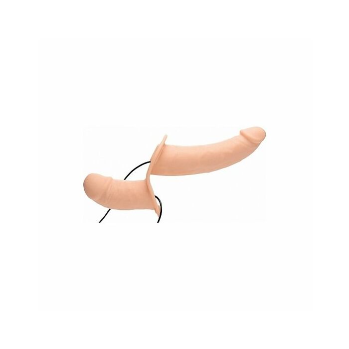 Höchstes Vergnügen vibrierender doppelendiger Dildo mit Geschirr - Fleisch