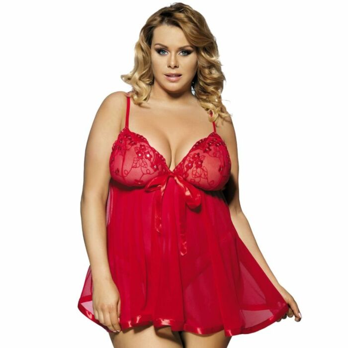 Subblime Queen plus rotes Babydoll mit Schleife und glänzenden Details