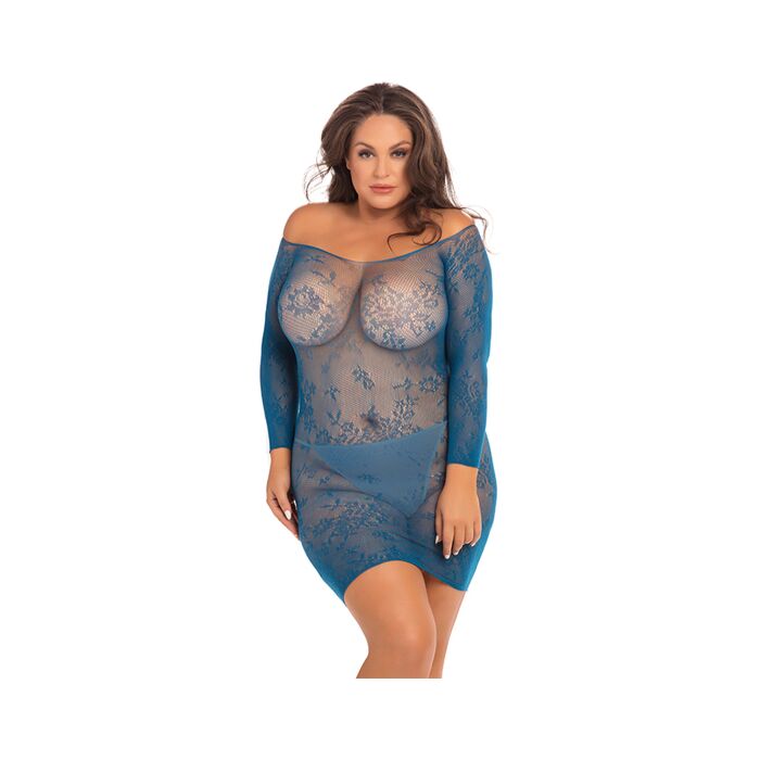 Offene Saison schulterfreies Spitzenkleid - blau