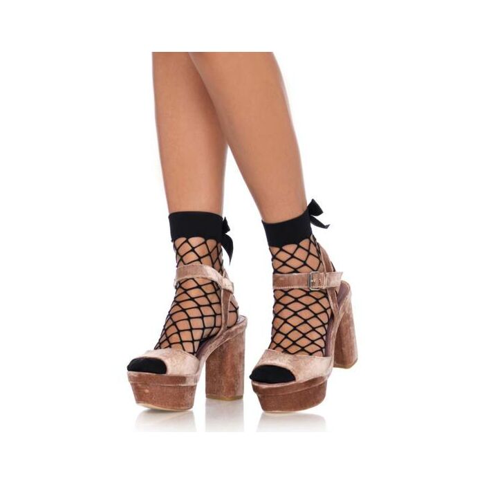 Netzsocken mit Schleife - schwarz